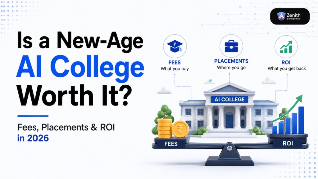 Breakdown graphic of fees, placements, and ROI at India's new-age AI colleges